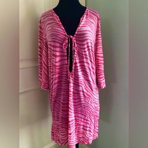 Brand New Beach Bunny Vintage Cover Up Pink Zebra Drawstring charms detail M